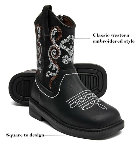 DADAWEN Toddler Little Boys Girls Cowboy Boots Kids Embroidered Western Cowgirl Boots Square Toe Mid Calf Riding Shoes4