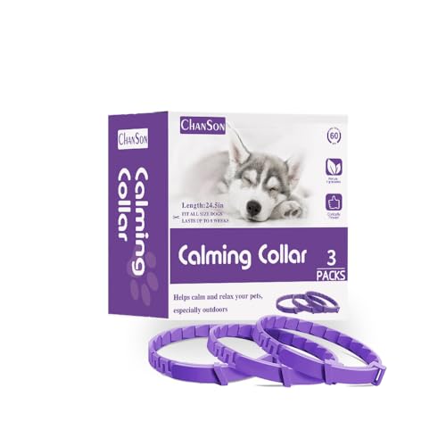 Beruhigungshalsband für Hunde und Katzen, Anti-Angst-Halsband mit Einstellbarer Größe, Beruhigungsmittel für Katzen und Hunde, Natürliches, Sicheres, Wasserdichtes, 24 Zoll, 3er-Pack (Groß)