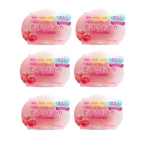恋するおしり ヒップケアソープ 80g ボディソープ 化粧品 角質ケア 保湿ケア 黒ずみケア ザラつきケア ブツブツケア 固形せっけん クール ミント (6個セット, ピーチ)