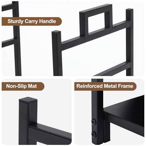 Image of DUMOS 18 Inch Firewood Rack Outdoor, Firewood Storage Rack | Heavy Duty Metal Log Holder, Indoor Fireplace, Patio Stand Tool, Stacker Organizer, Black