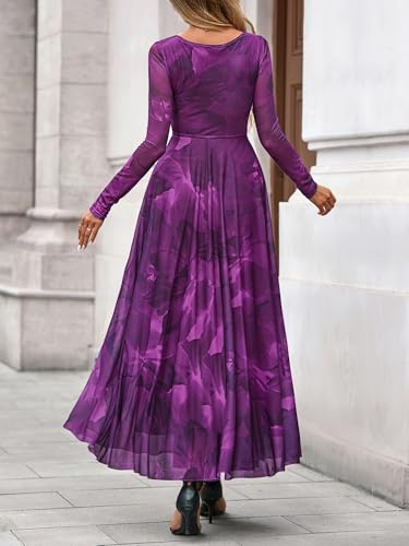 BTFBM Women Maxi Dress Fall 2025 Fashion Elegant Long Sleeve Square Neck Floral Print Party Club Wedding Guest Dresses