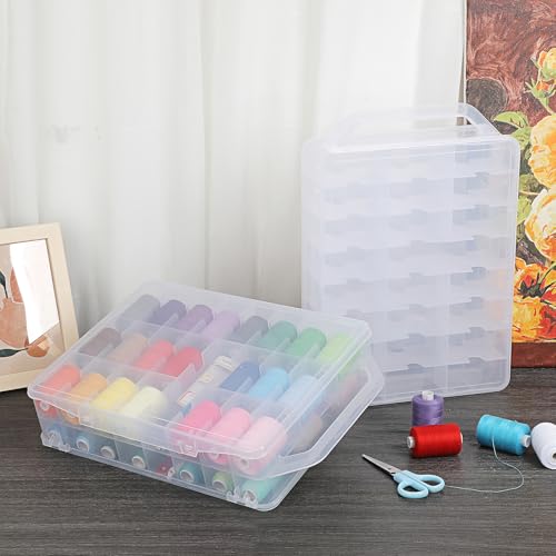 Image of BTSKY 2 Pack Double-Sided Sewing Threads Organizer, 46-Grid Thread Holder, Clear Plastic Sewing Box Functional Thread Spool Organizer for Embroidery, Craft, Needle and More
