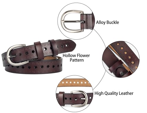 Women’s Genuine-Cowhide-Hollow-Flower-Leather-Belt - Adjustable Vintage Waist-Belt with Pin Buckle for Jeans Dresses3
