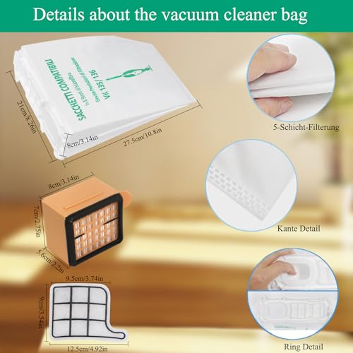 10 Staubsaugerbeutel und 1 Motorschutzfilter +1 Hygienefilter für VK 135 VK136