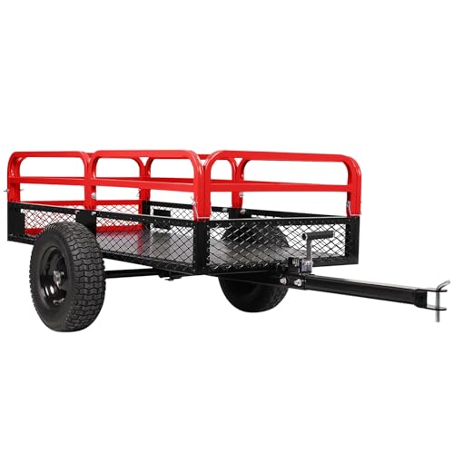 15 Cu.Ft 1500Lbs Steel UTV Trailer Tow Behind Dump Cart, Agricultural Trailer with Floor & Sides, Utility Trailer for Lawn Mower Trailer Tractor Garden Yard with Removable Rear Panel