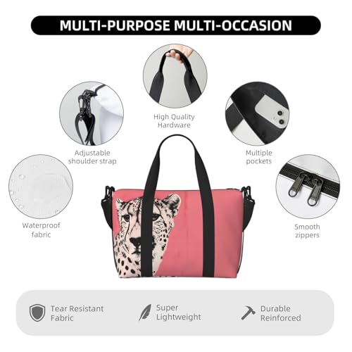 Laptop Tote Bag for Women Work - Pink Cheetah Art Gym Bag for Women Men, Personal Item Crossbody Travel Bags Carry On, Overnight Weekender Bags for Women Travel3