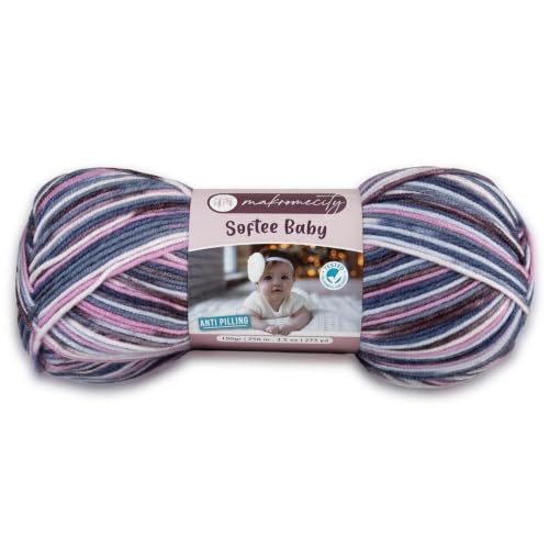 Image of Makromecity Softee Baby Yarn,%100 Premium Anti-Pilling Acrylic, 3.5 Oz, 273 yd (100gr /250 mt), Soft Yarn for Crocheting and Knitting (Winter Orchid, 1 Skein)
