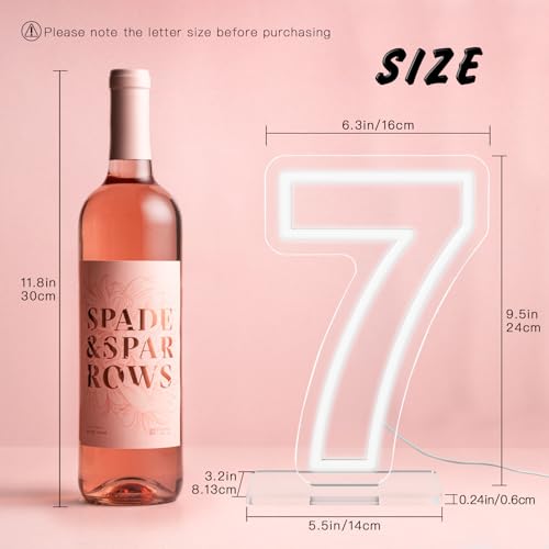 Image of YALLOVE Neon Sign Number 7, 9.8 inches Height USB Powered Night Light-up Numbers for Birthdays Decor, Party Anniversary, Cafe Bar Decor (Small)