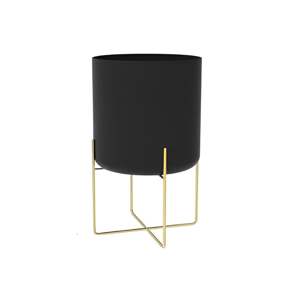 Zanthicia Gold Plant Stand with Pot Fashion Floor Type Nordic Style Metal Planter Outdoor Indoor Home Balcony Decor, Black