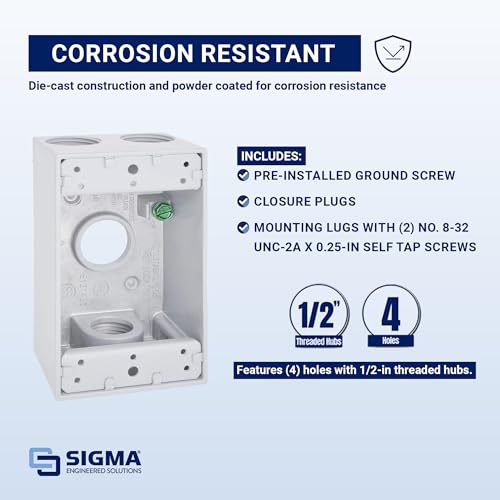 Image of Sigma Engineered Solutions 14251WH Weatherproof 1 /2 inch 4 Hole 1-Gang Box, WH