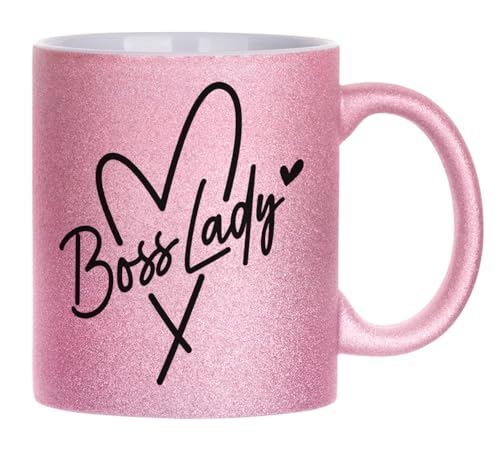 Boss Lady Glitter Mug - Funny Birthday Christmas Funny Gift Present Novelty Gift for Mum Dad Friend Sister Brother Grandparents Gift for Him Her Secret Santa Office Quotes Coffee Mug