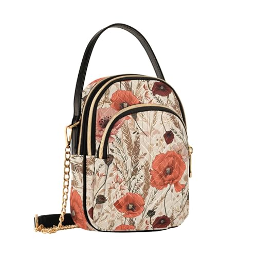 Mnsruu Sac à bandoulière vintage coquelicots rouges pour femme, sac à main, sac à main, porte-monnaie, porte-monnaie, cadeau, B1589