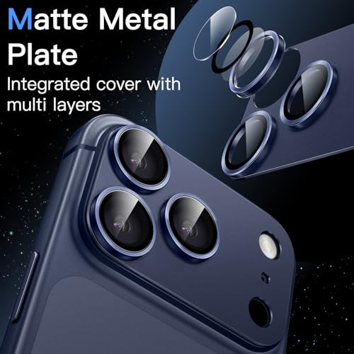 Image of JETech Camera Lens Protector for iPhone 17 Pro 6.3-Inch, Full Coverage 9H Tempered Glass Ring Cover, Matte Metal Plate, Case Friendly, 1-Pack (Deep Blue)