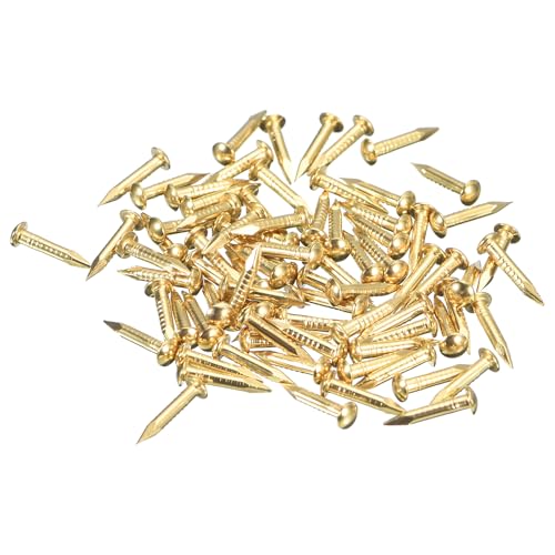 QUARKZMAN 70Pcs Petits Clous Minuscules 1,5x10mm(DxL) Clous en Laiton Minuscules Quincaillerie Tête Ronde Clou en Laiton pour Projets DIY en Bois Boîtes Décoratives Ménage, Tonalité Laiton