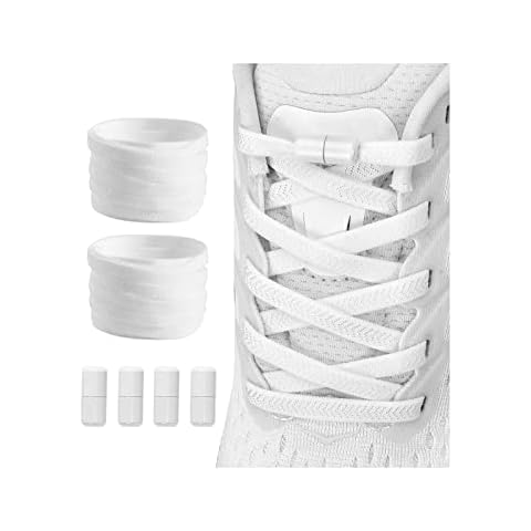 2 Pair Elastic No Tie Flat Shoe Laces for Kids and Adults - Elastic No Tie Shoelaces System White Cover