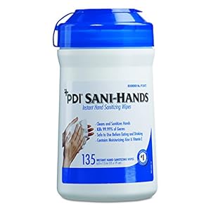 Sani Professional P13472 Sani-Hands ALC Instant Hand Sanitizing Wipes, 7.5×6, White, 135 per Canister (Case of 12)