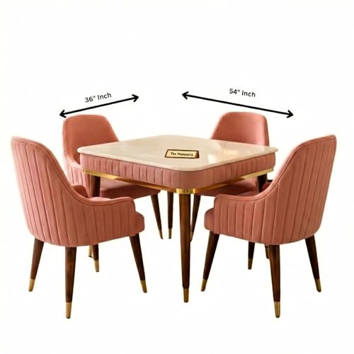 Image of Onyx Elite Modern Dining Table Set 4-Seater Modern Wooden Dining Table Set | 1 Year Warranty | Onyx Top Table with 4 Chairs (Pink)