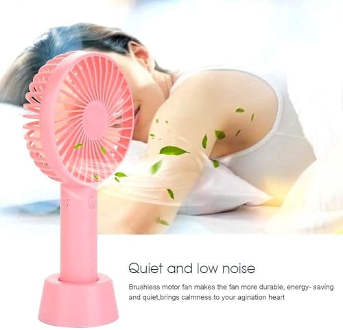 Image of Portable Handheld Fan, USB Rechargeable, 3 Speed Settings, Mini Desk Fan with Stand, Green, for Office Bedroom Outdoor Travel