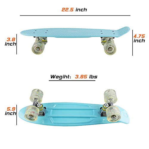 image for Meketec Skateboard Light Blue Complete Youth 22 inch Mini Cruiser Skat