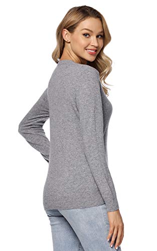 Lanpulux Women's 100 Percent Pure Wool Grey Sweater Long Sleeve Pullover Crew Neck Tops For Women #TOP2