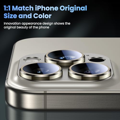 Image of Uyiton Compatible with iPhone 16 Pro /iPhone 16 Pro Max Camera Lens Protector - [Not Easy to Break][Strong Adsorption][Case-Friendly] Metal Tempered Glass Rear Camera Screen Cover - Natural Titanium