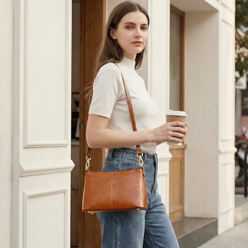 Image of Kattee Genuine Leather Crossbody Bags for Women Small Shoulder Purse Handbags with 2 Detachable Straps 6 Card Slots