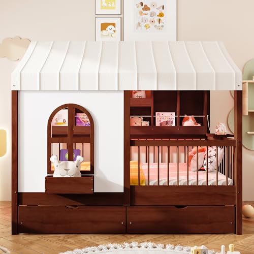 Image of Full Size House Bed with 2 Large Drawers&LED Strip