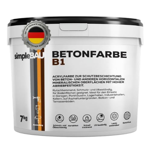 simpleBAU Betonfarbe B1 Anthrazit 7 Kg - Garagenbodenbeschichtung - Betonfarbe Außen Frostsicher -Steinfarben Wetterfest Aussen - Flüssigkunststoff Abdichtung Außen