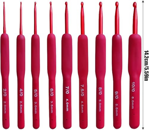Image of Crochet Kit with Soft Grip Handles - Full Crochet Hook Set for Beginners & Yarn Lovers - Ergonomic Crochet Tools for DIY Craft & Gifting (Dark Red Kit)