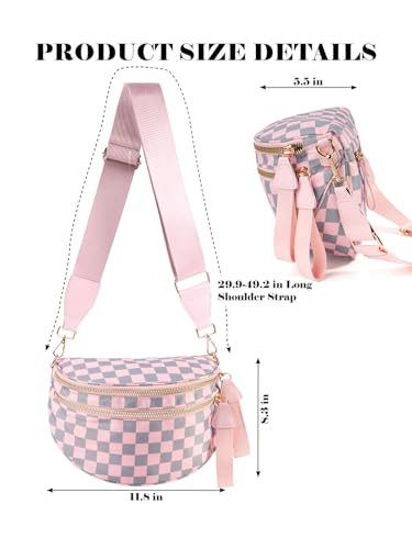 Image of Black and White Checkered Crossbody Bag Bum Bag for Women,Spacious Checkered Purse Fanny Packs Belt Bag