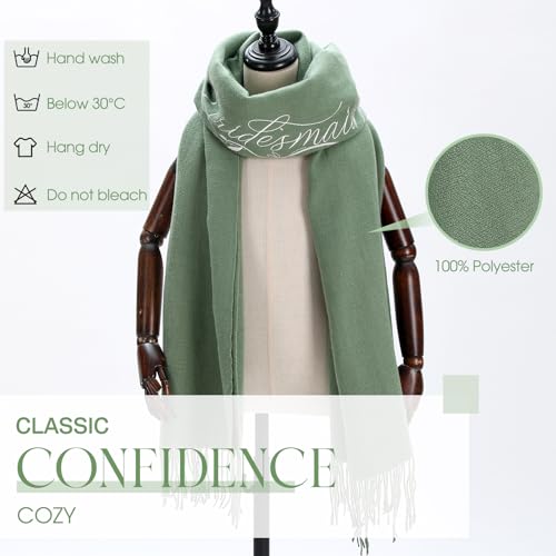 Hercicy 5 Pcs Bridesmaid Gifts Bride Pashmina Shawls and Wraps White Scarf Matcha Green Shawls for Wedding Proposal Bridal Party Accessories3