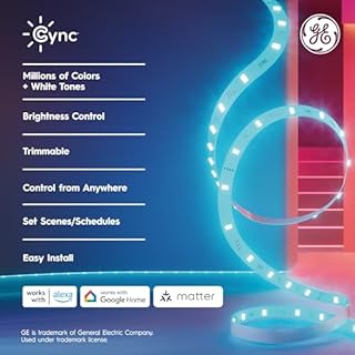 GE Cync Smart LED Strip Light, Color Changing Room Decor LED Light Strip, Works with Alexa and Google Home, Matter Compatible, LED Lights for Bedroom, Millions of Colors and White Tones, 16 Feet