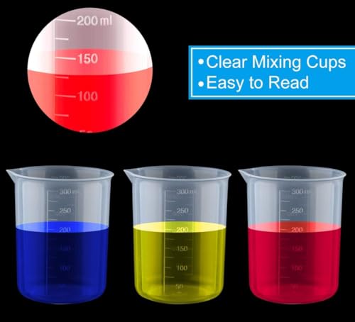 Image of Plastic Measuring Cups Graduated Epoxy Resin Mixing Cups, Small Beaker, Plastic Measuring Cup for Epoxy Resin, Paint, Art Craft, Soap Candle Tumbler Making (1, 250ml)