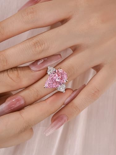 Luxury 8.0 CT Pink Stone Pear Cut Engagement Ring for Women, S925 Silver Three-Stone AAAAA Cubic Zirconia Promise Ring2