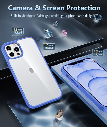 Image of FNTCASE for iPhone 12 Pro-Max Case: Clear Phone Cases Compatible with Magsafe Slim Anti Yellowing Military Grade Drop Protection Rugged Protective Transparent Cell Phone Cover (D-Ultramarine)