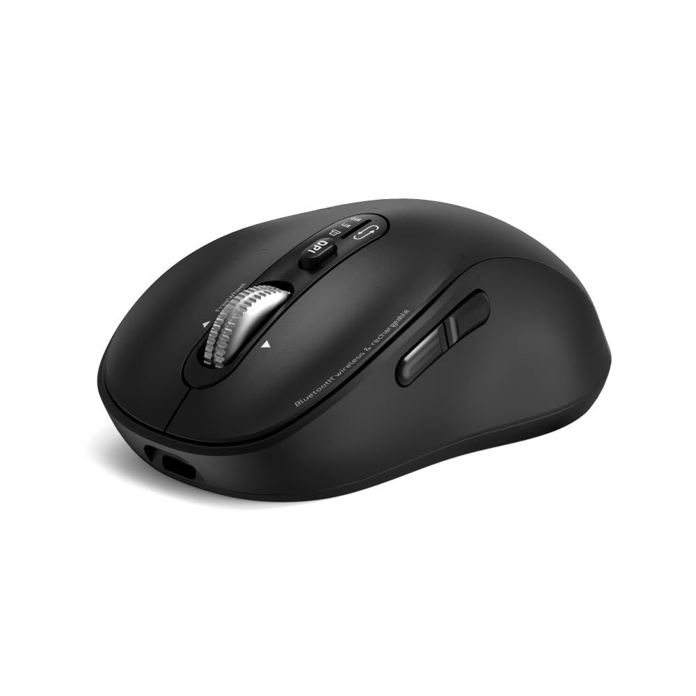 Port Connect Kabellose Maus für PC Pro, 2,4 GHz, Bluetooth, wiederaufladbar, USB-C, leise, 6 Tasten, Schwarz