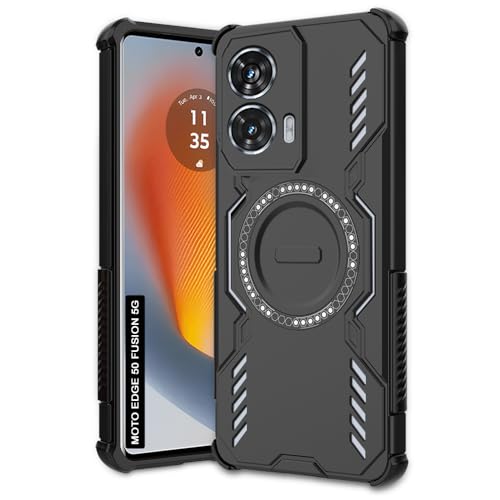 Image of AESTMO Back Case Cover for Motorola Moto Edge 50 Fusion 5G | Magnetic Case with Built-in Metal Ring | Compatible with MagSafe Accessories | Shockproof Hybrid (PC + TPU, Black)
