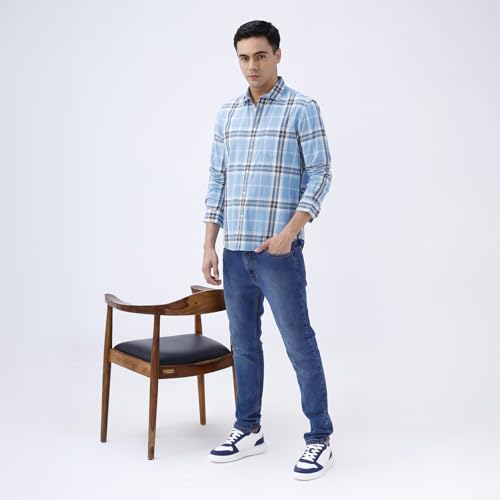 Image of BASICS 100% Cotton Checked Shirt for Men | Slim Fit | Everyday Smart Casual Wear | Full Sleeve