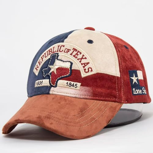 Vintage Republic of Texas Rangers Flag Hat for Men Women, Funny Adjustable the Suede Material Embroidered Lone Star State Baseball Cap for Texas Pride