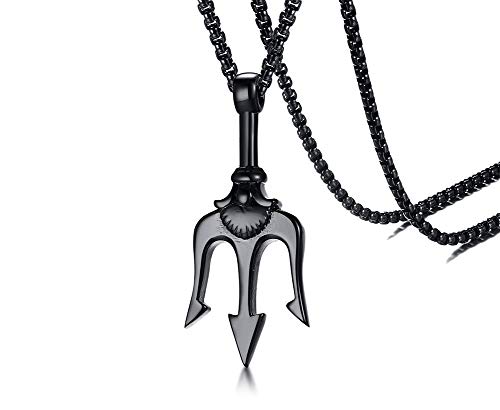 Hisatan Poseidon Trident Pendant Stainless Steel Ancient Greece Amulet Necklace for Men, Gift for Sailor