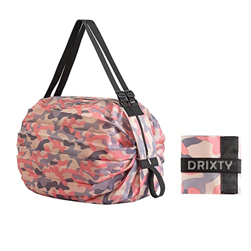 Image of Folding Supermarket Shopping Bag Waterproof Zipper Tote Handbag With Designer Pattern, Reusable. Roll And Compact. Lightweight Shoulder Travel Bag For Men And Women, Folds To Pocket Size,Brown