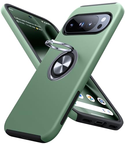 JAME for Google Pixel 10 Pro XL Case, Slim Fit Cover with Metal Ring Holder Stand Kickstand, Dual Layer Military Grade Shockproof Protective Phone Case for Google Pixel 10 Pro XL 6.8', Alpine Green