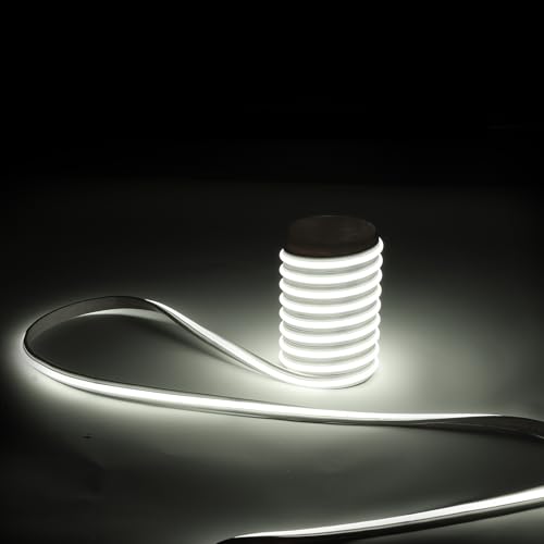 pcningled 2m (6.56ft) AC 220V COB Self - Adhesive Super Bright LED Strip Lights with UK Plug IP67 Waterproof, 6000K Cold White for Indoor and Outdoor Use. (Cold White, 2M)