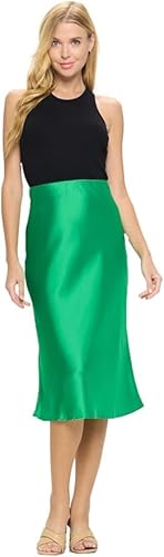 Lk Luv Women Solid High Waist Silky Casual Elastic Satin Midi Skirt thumb #2