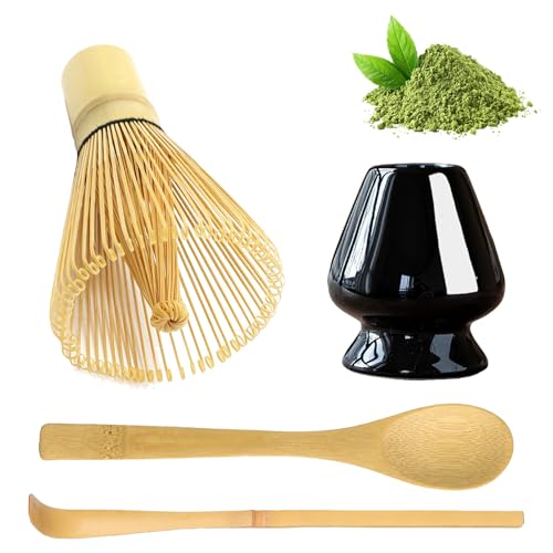 Matcha Besen 4 Teiliges Set, Matcha Whisk, Matcha Grüner Tee Schneebesen, Matcha Starter Set, MatchaBesen aus Bambus, Ba...