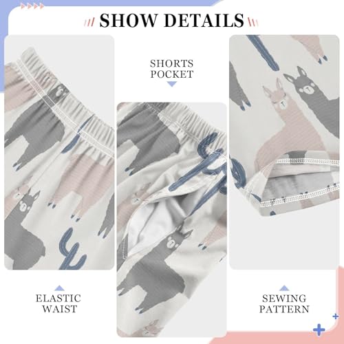 ZZXXB Retro Llama Cactus Boys Long Pants Soft Trousers Elastic Waist Kids Lounge Bottoms with Pockets S-XL4