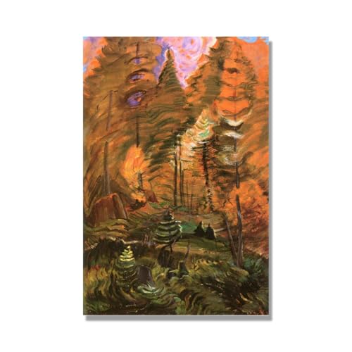 Toile paysage forestier par Emily Carr déco murale d'intérieur pour salon chaleureux 50x75