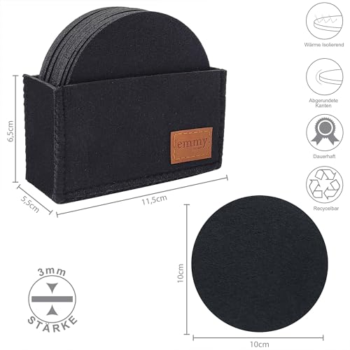 Untersetzer Gläser Filz – Glasuntersetzer für Tassen Gläser 12er Set Rund 3 mm Bierdeckel Tischuntersetzer für Bar Party Büro Platzsparend Filzbox Basteln Geschenkidee Geburtstagsdeko (12 er Schwarz)
