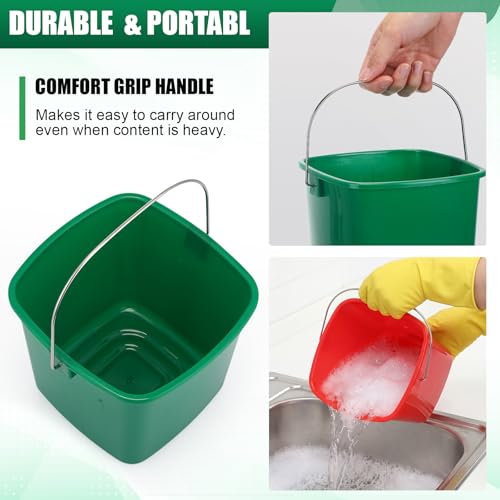 Image of Zhehao 6 Pcs 3 Quart Bucket for Cleaning Small Sanitizer Bucket for Restaurant Square Plastic Pail with Handles for Home, Offices, Commercial Use, Food Service (Red,Green)