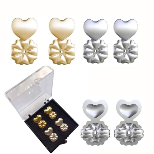 LELE MAKE. 2 Pares de Tuercas Elevadoras de Pendientes hipoalergénicas, color oro y plata + estuche de regalo | Cierres Pendientes Lóbulos Caídos y Orejas Rasgadas.